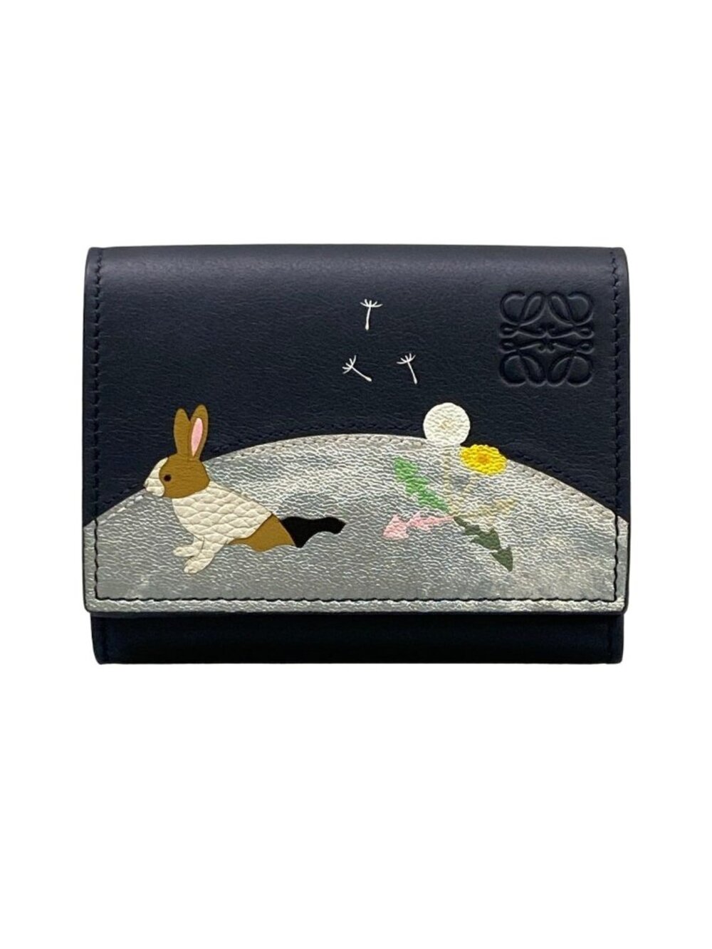 Loewe Trifold Wallet Dark Navy White Multi Rabbit Suna Fujita Collaboration